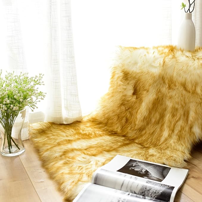 Carvapet Luxury Soft Faux Sheepskin Chair Cover Seat Pad 2ft x 3ft Plush Fur - Image 2