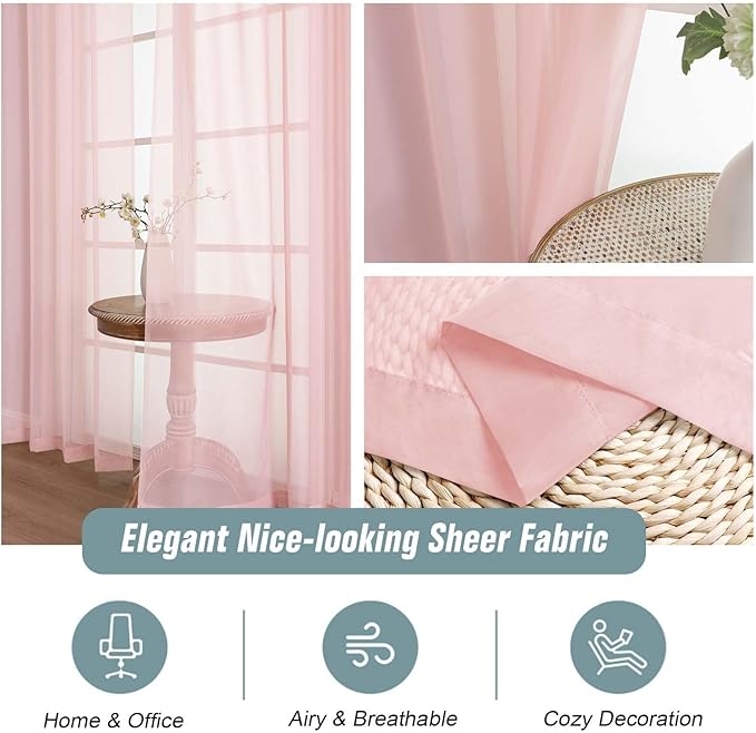 Blush Pink Sheer Curtains for Window 96 Inches Long 2 Panels, Soft Airy Light - Image 4