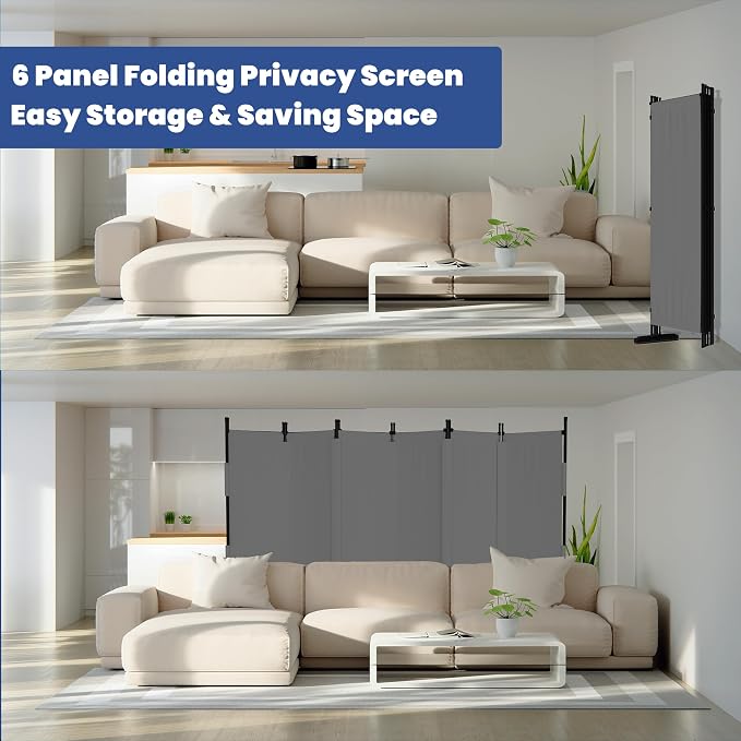 Room Divider, 6 Panel Upgraded Folding Privacy Screen, 132” Highly Secretive - Image 5