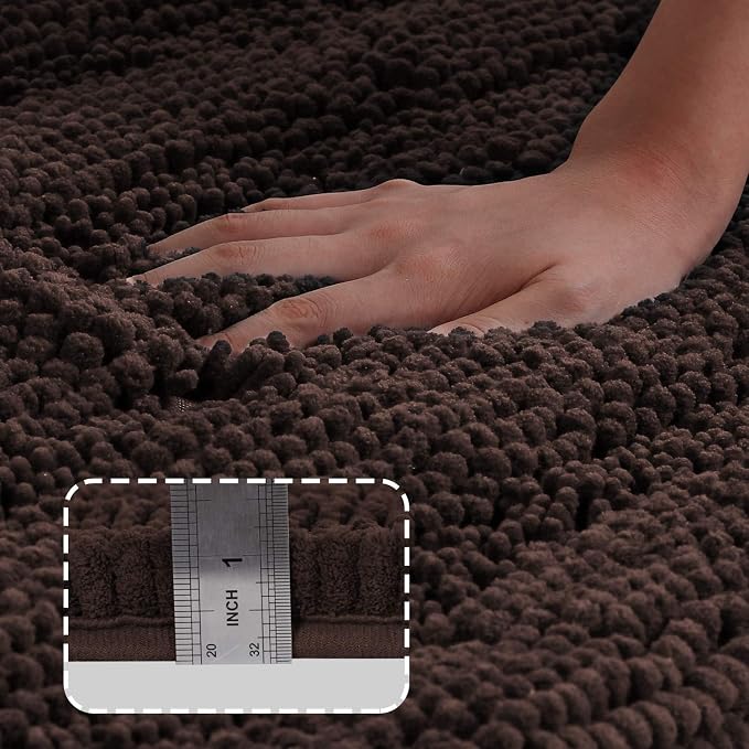 Turquoize Non Slip Shaggy Chenille Microfibers Bathroom Rug Brown Bath Room Mat - Image 3