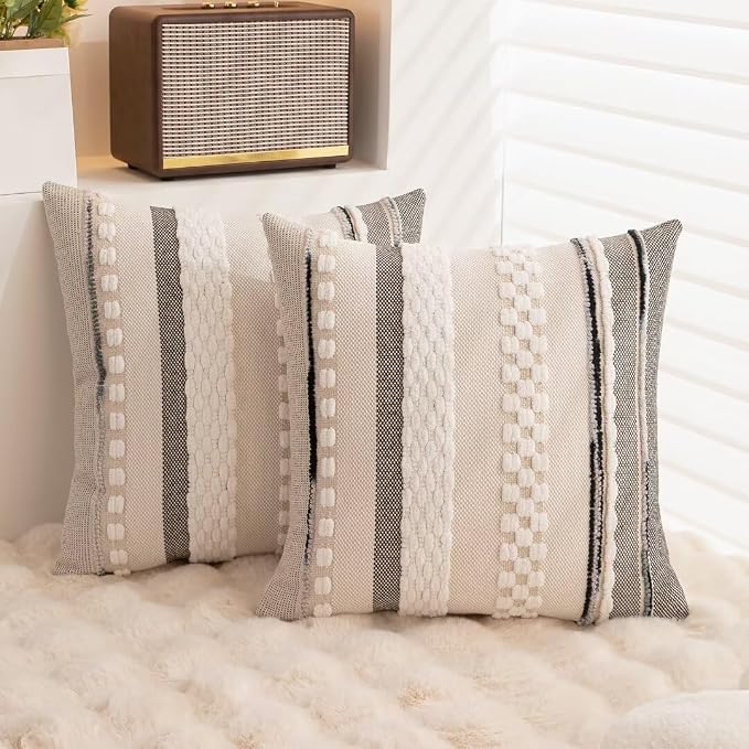 Boho Throw Pillow Covers 18x18 Set of 2 Farmhouse Decorative Cushion Case - Image 4