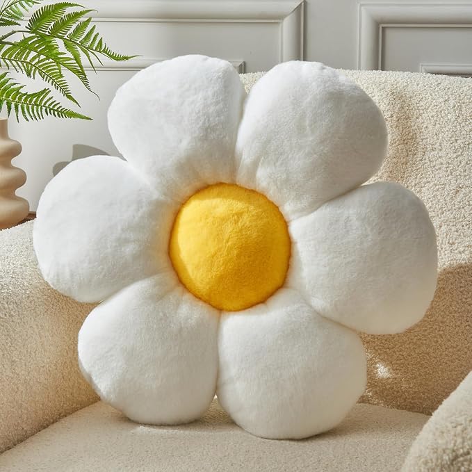 White Flower Pillow，23.62In Floor Pillow Cushion Flower Shaped Throw Pillow by Vdoioe
