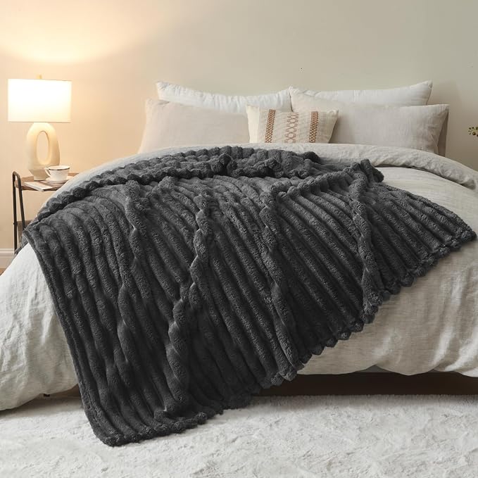 NEWCOSPLAY Super Soft Twin Blanket Grey Premium Silky Flannel Fleece 3D Ribbed - Image 9