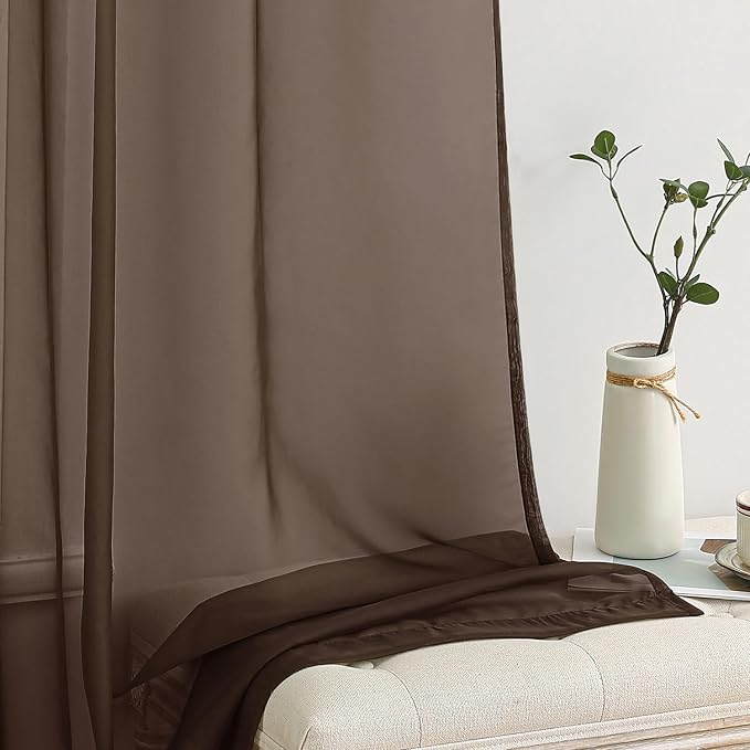 MIULEE Chocolate Brown Sheer Curtains 84 Inches Long 2 Panels, Light Filtering - Image 4
