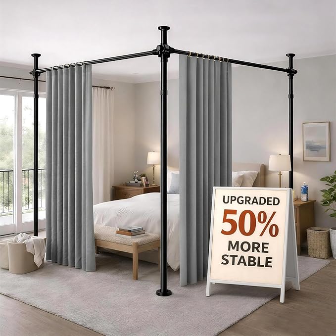 Room Divider Tension Rod No Drilling, Adjustable 72-200" W x 43-120" H Room by gonnrly