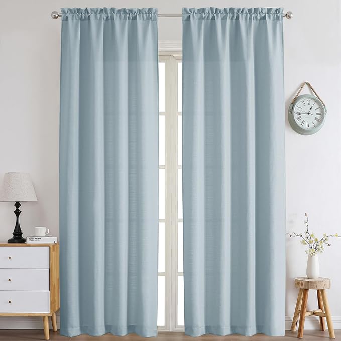Chyhomenyc Aqua with Greenish Tone Curtains 90 Inch Length 2 Panels Set by Chyhomenyc
