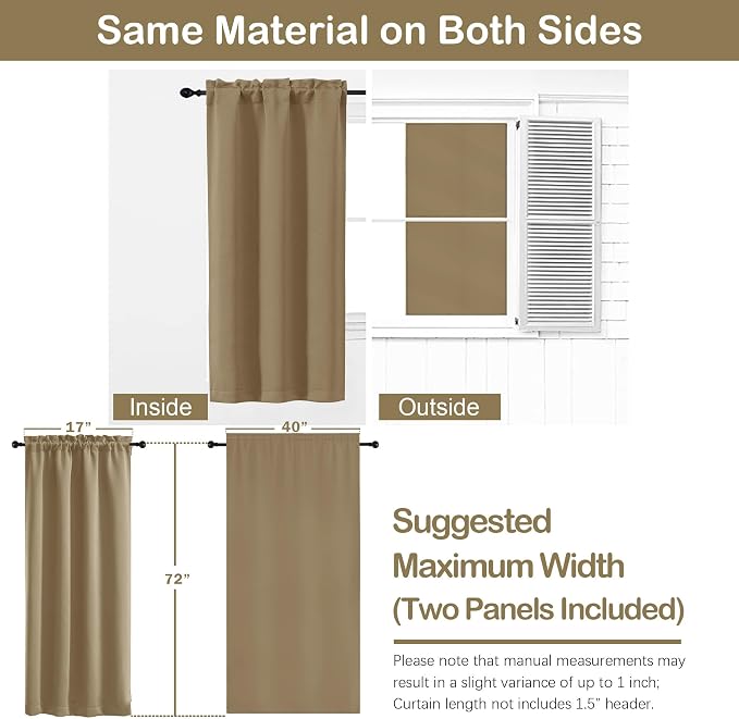 OVZME Taupe Blackout Curtains for Bedroom 72 Inch Length 2 Panels Set, Solid - Image 2