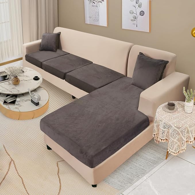 NAISI Sectional Couch Cover 4 Pieces Velvet Separate Couch Cushion Covers L - Image 2