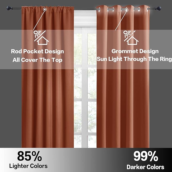 RYB HOME Short Burnt Orange Blackout Curtains - Image 6
