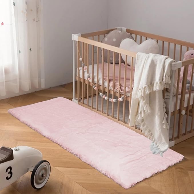 Latepis Light Pink Runner 2x6 Rugs Small Fluffy Shag Rug Faux Rabbit Fur by Latepis