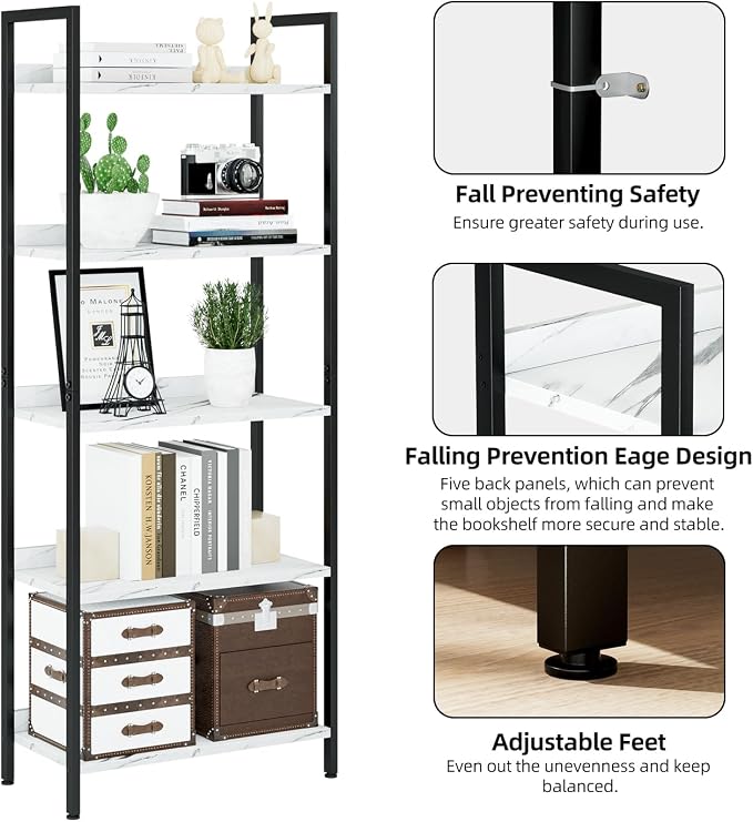 NUMENN Bookshelf, 5 Tier Bookshelves, Home Office Bookcase Shelf Storage - Image 6