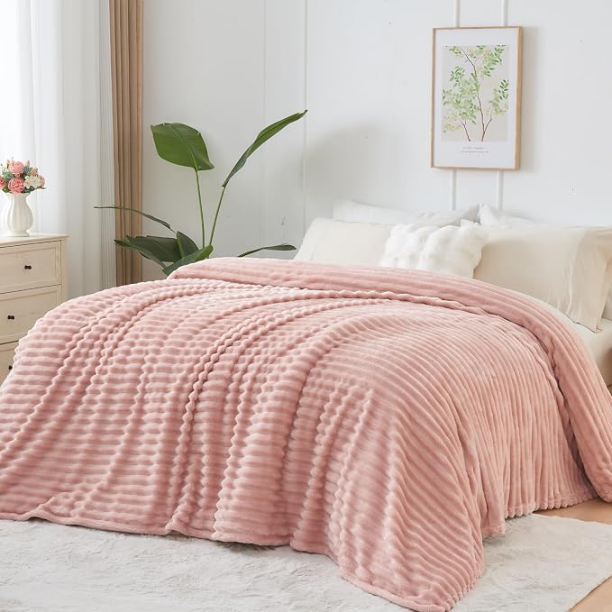 NEWCOSPLAY Super Soft Queen Blanket Pink Premium Silky Flannel Fleece 3D Ribbed - Image 6