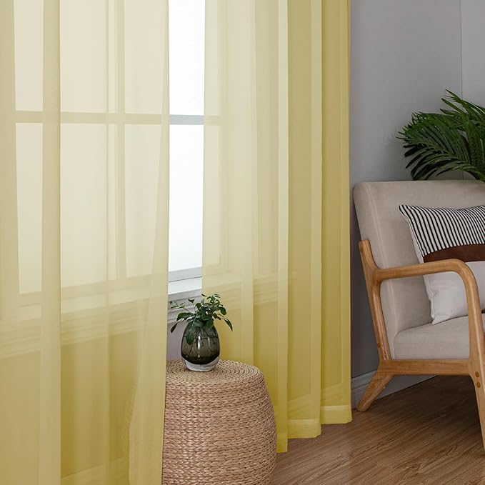 Aiyufeng Yellow Sheer Curtains 72 Inches Long 2 Panels Set, Semi Transparent - Image 5