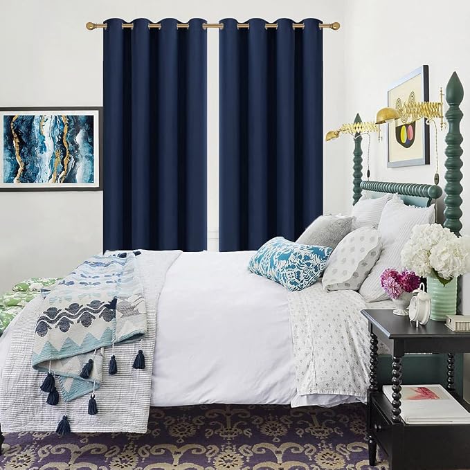 Diraysid Navy Blue Grommet Blackout Curtains - Image 6