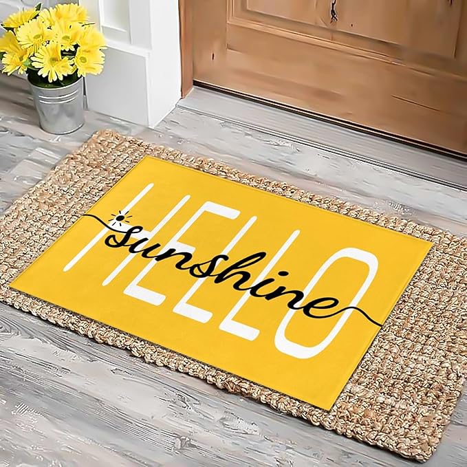 Hello Sunshine Door Mat Summer Doormat 17 X 29 Inch Yellow Doormat Decorative by HANXIGHomeDecor