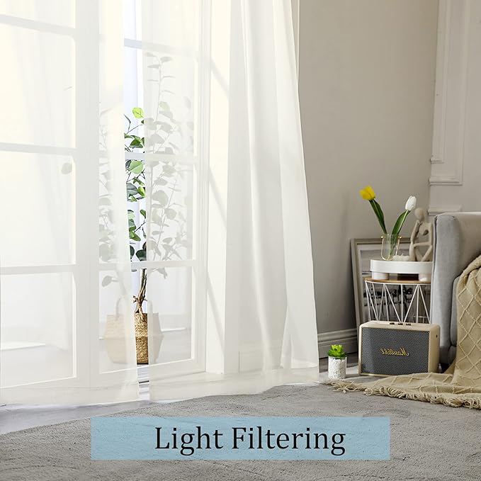 OWENIE Extra Long Sheer Curtains 120 Inches Long, Sheer Curtain, Voile Rod - Image 2