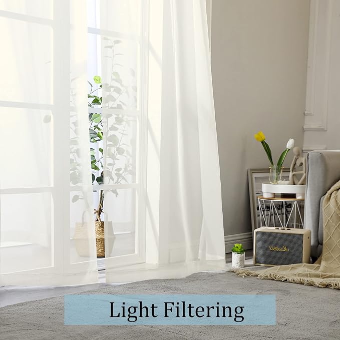OWENIE Sheer Curtains, Ivory Sheer Curtains 50 Inch Length 2 Panels Set - Image 3