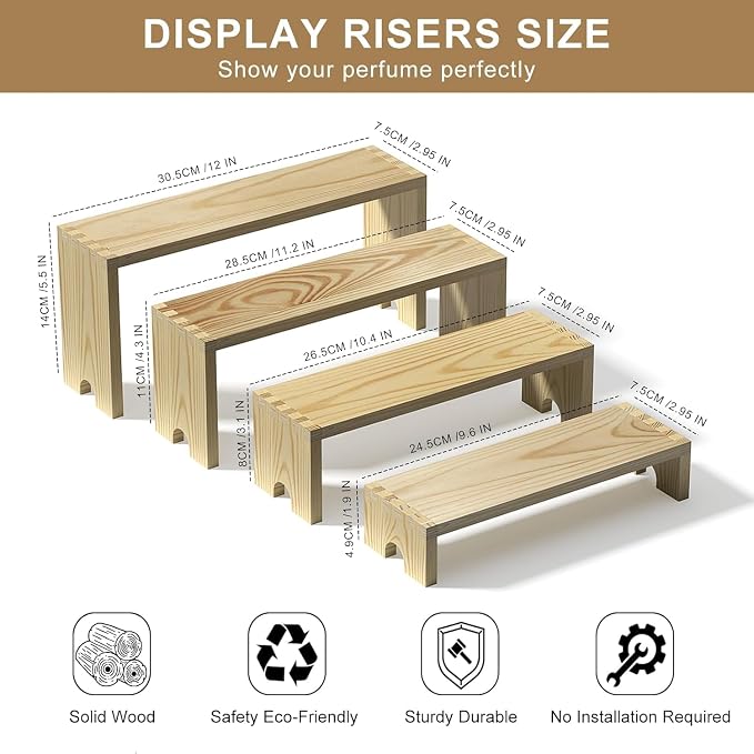 4 Set Large Wooden Tiered Riser Display Stands - Image 8