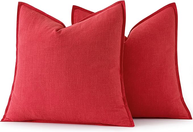 MIULEE Decorative Linen Pillow Covers 20x20 Inch Red ​Boho Farmhouse​ ​Neutral - Image 8