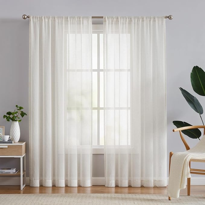 FMFUNCTEX Linen Sheer Curtains for Living Room, Natural Flax Blend Window by Fmfunctex