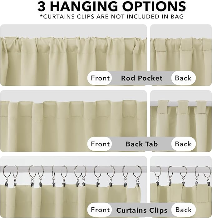 Deconovo Blackout Curtains, Thermal Insulated, W52 x L95 2 Panels, Back Tab - Image 2