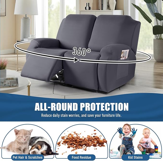 TAOCOCO Recliner Loveseat Slipcover, 2 Pieces Polyester Fabric Stretch Sofa - Image 3