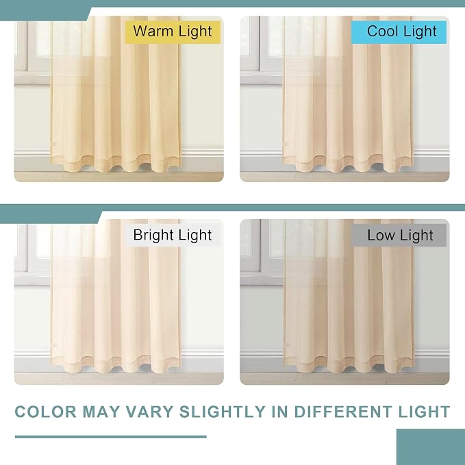 DWCN Beige Sheer Curtains for Kitchen Windows - Image 2