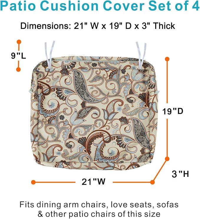 NettyPro Patio Chair Seat Cushion Covers Set 4, Waterproof Outdoor Furniture - Image 3