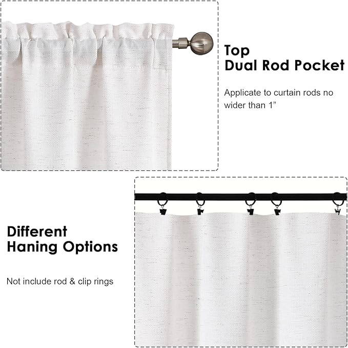 OWENIE Bob Valance Curtains 18 Inch Length 1 Piece, Faux Linen Slub Solid - Image 4
