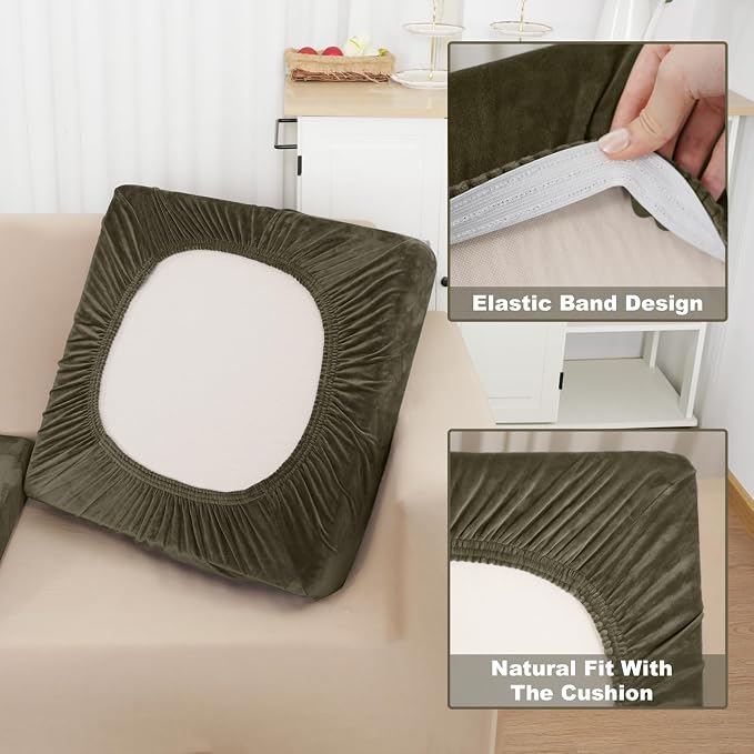 Sectional Couch Cover 3 Pieces Velvet Separate Couch Cushion Covers L Shape - Image 4