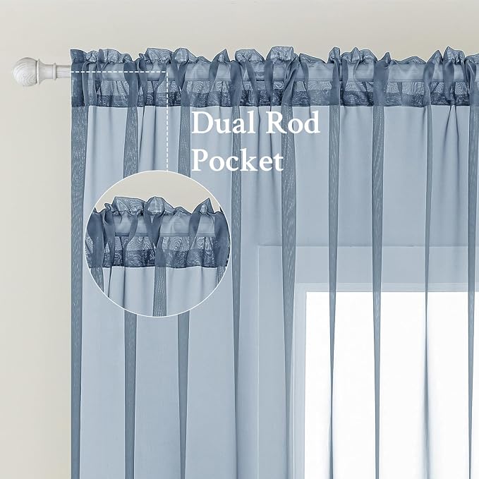 MIULEE Dusty Blue Sheer Curtains 84 Inches Long 2 Panels, Light Filtering Voile - Image 2