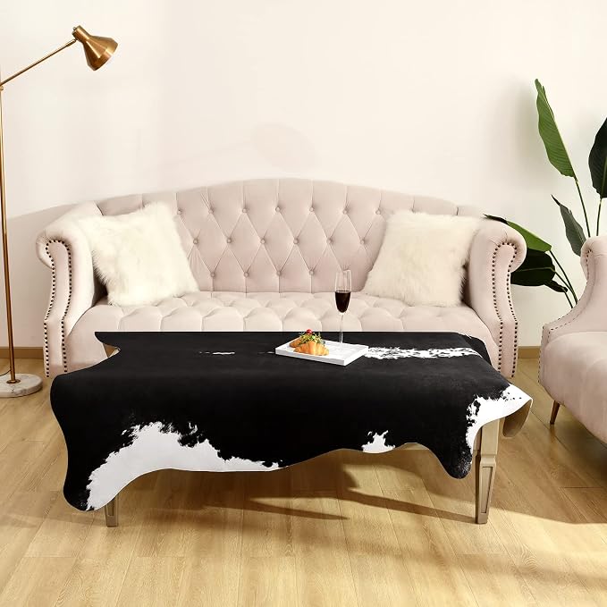 BENRON Small Cowhide Rug Black, Faux Cow Hide Rugs - Image 4