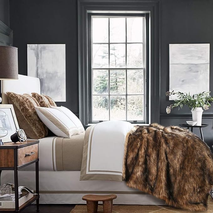 Luxury Plush Faux Fur Blanket Queen Size, Long Pile Brown - Image 6