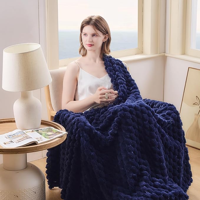 NEWCOSPLAY Super Soft Queen Blanket Dark Navy Premium Silky Flannel Fleece 3D - Image 4