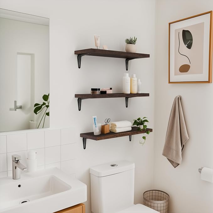 SKYSEN Floating Shelves for Wall Set of 6, 15.7in Wood Wall Shelf for Decor - Image 7