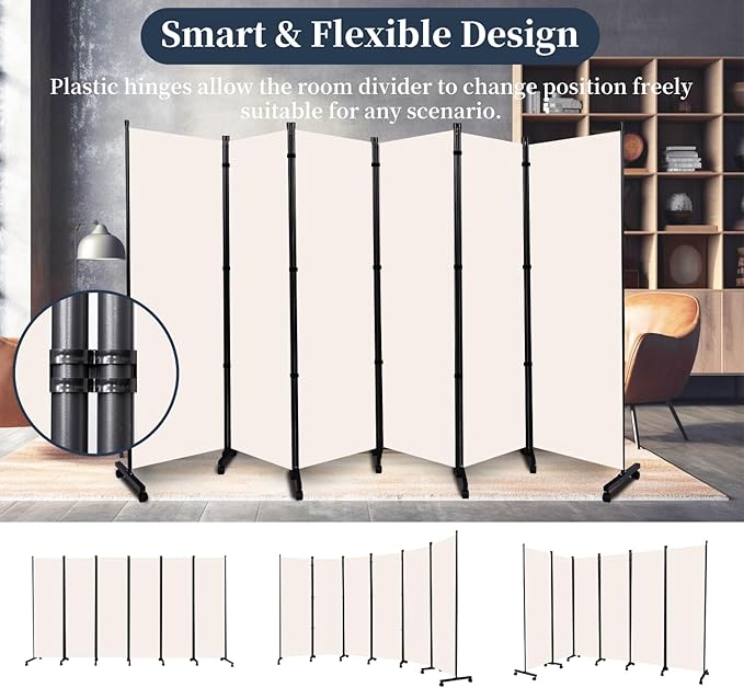 Room Divider Folding Privacy Screens W/Lockable Wheels - Image 5