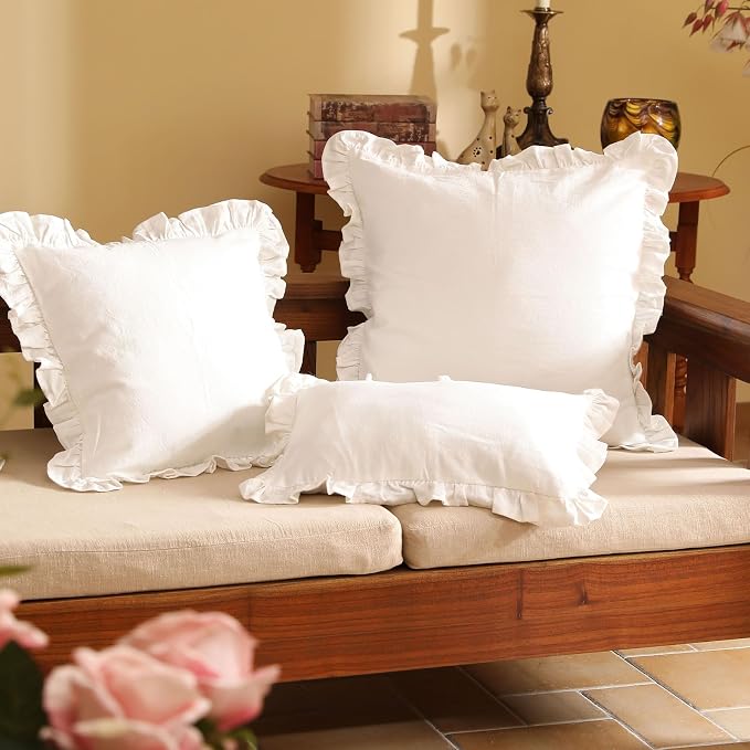 patdrea Shabby Chic White Decorative Throw Pillow Covers 12"x20" Set of 2 - Image 7