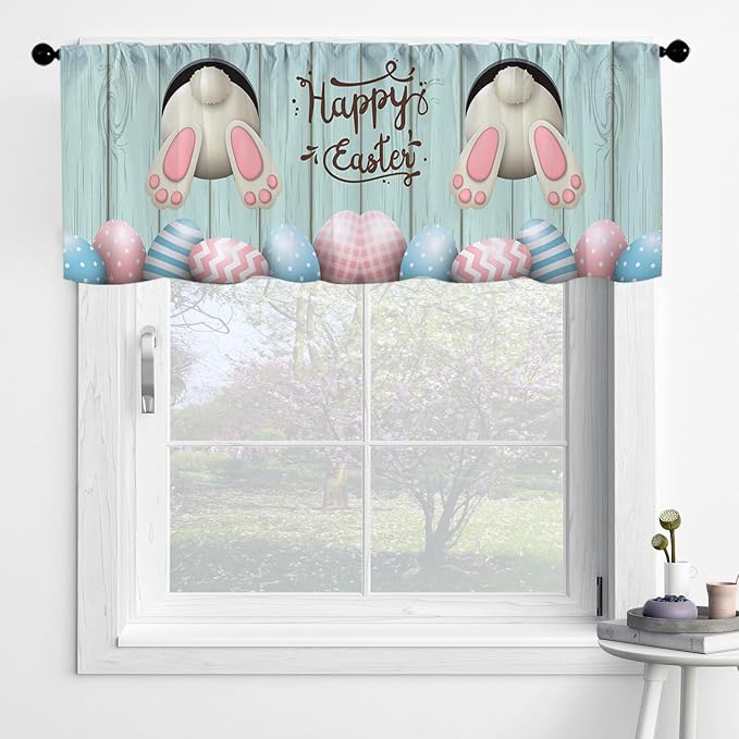 Happy Easter Jumping Bunny Kitchen Curtains Easter Egg Holiday - Image 3