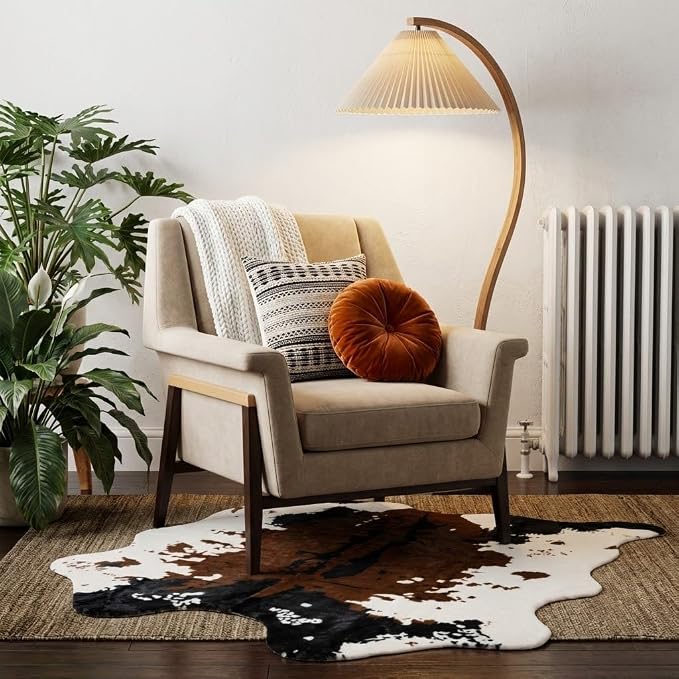 MustMat Brown Cow Print Rug 4'7''×5'3'' Faux Cowhide Rugs Cute Animal Printed - Image 7