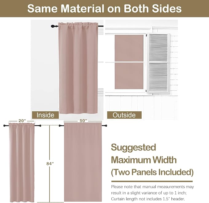 OVZME Blush Pink Blackout Curtains 84 Inches Long 2 Panels Set, Solid Thermal - Image 2