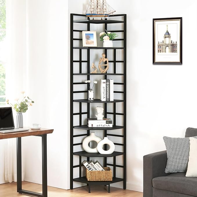 HOMISSUE Corner Shelf, 7 Tier Tall Narrow Bookshelf 82.6", Industrial Corner - Image 4