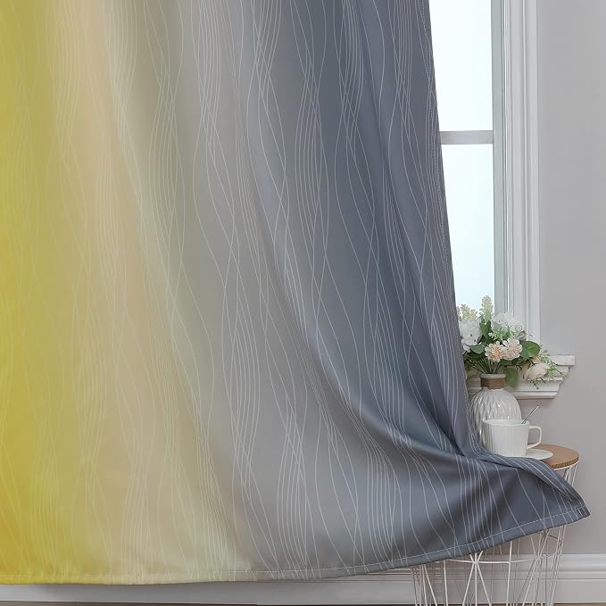 Ombre Gray and Yellow Blackout Curtains 45 Inch Length 2 panels, Full Room - Image 6