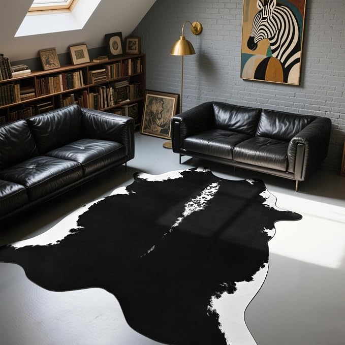 BENRON Premium Cowhide Rug Black, Faux Cow Hide Rugs - Image 5