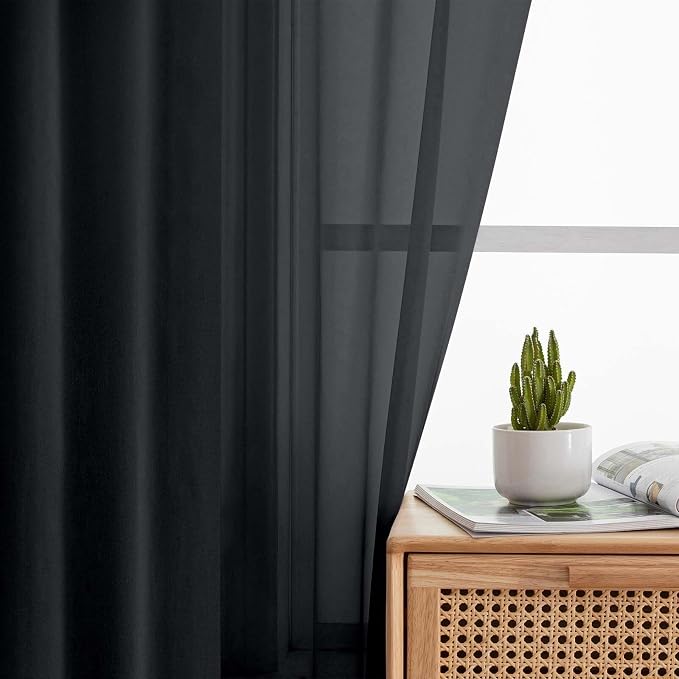 Black Sheer Curtains for Bedroom Living Room 96 Inches Long 2 Panels, Modern - Image 6
