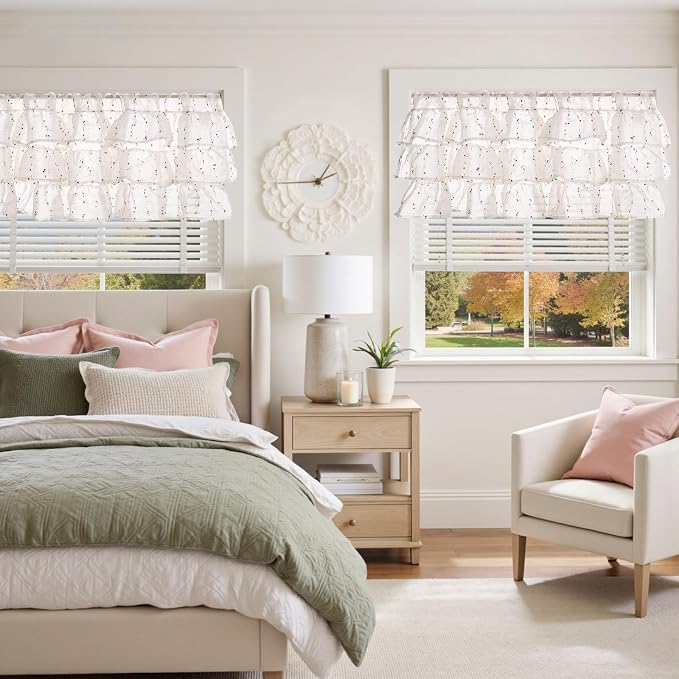 jinchan Ruffled Valance for Windows 18 Inch Mini Pom-Pom Voile Valance Curtains - Image 3