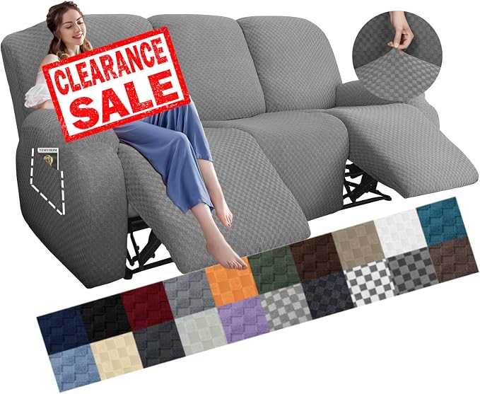 YEMYHOM 8 Pieces Stretch Recliner Sofa Cover Latest Jacquard Reclining Couch by YEMYHOM