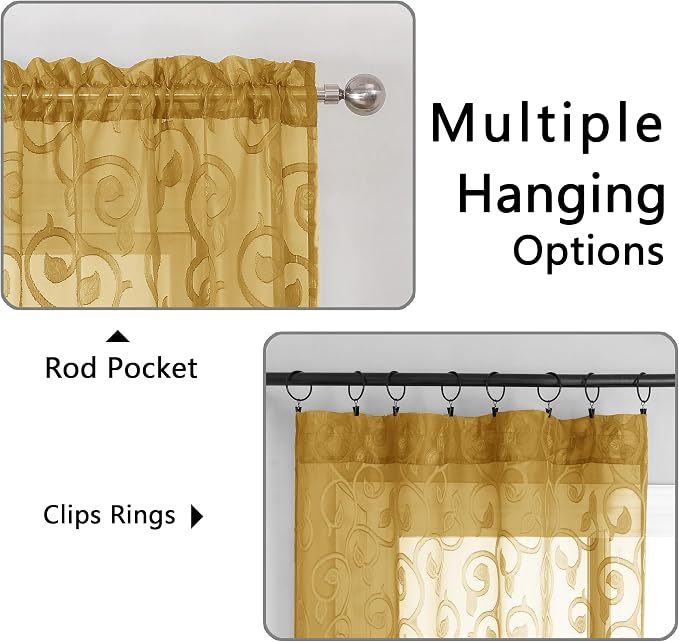 OWENIE Furman Gold Sheer Curtains 63 inch Length - Image 4