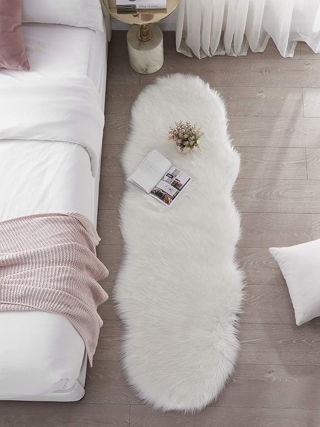 SERISSA Ultra Soft Fluffy Rug White Faux Sheepskin Fur Area Rug Shaggy Couch - Image 2