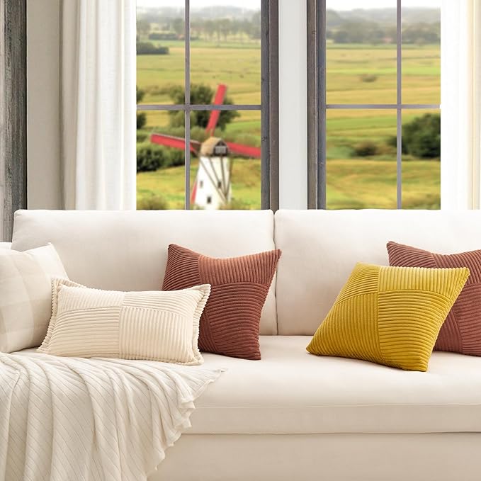 Topfinel 22x22 inches Terracotta Euro Pillow Shams Set of 2 Corduroy Decorative - Image 2