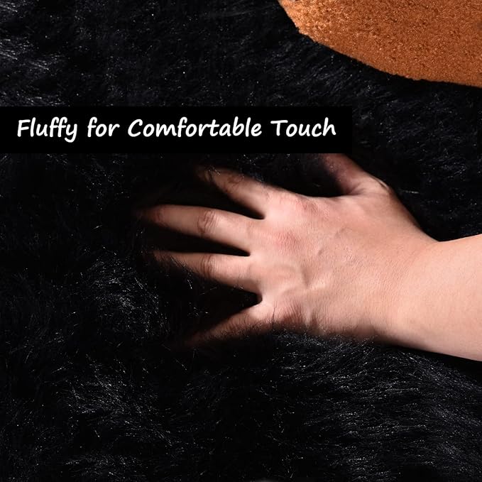 Goolela Black Fluffy Rug 4x6 Fuzzy Furry Shag Rug - Image 4